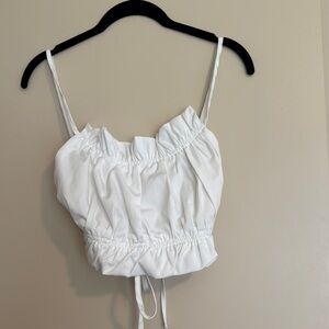 White Ruffled Women's Open Back Crop Top